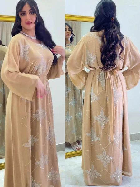 Stage Wear Eid Marocco Party Dress Donna Musulmana Abaya Diamond Ramadan Chiffon Dubai Abaya Caftano Elegante abito Abiti Turchia Abito 2024