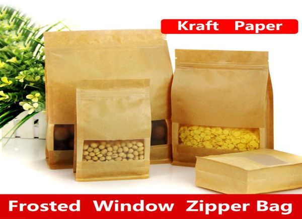 14x24x6cm Capacidade de grande capacidade Fosco de janela fosco vitrine Kraft Paper Food Packaging Bag Candy Pastry Tea Ziplock TEAL TEAL PAC4852994