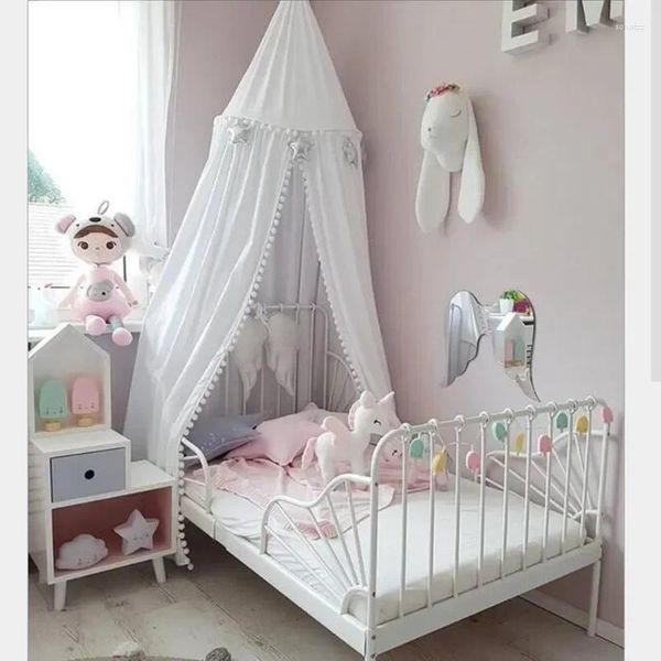 Travesseiro estilo nórdico bola de pele cúpula cama mosquiteiro para decoração de quarto infantil princesa pendurada redonda tenda de dossel