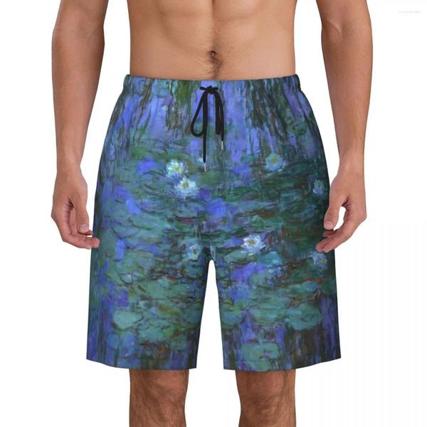 Erkek Şort Özel Claude Monet Su Zambakları Yüzme Sandıkları Erkekler Hızlı Kuru Kurul Modern Resim Sanat Mayo Takımları Boardshorts