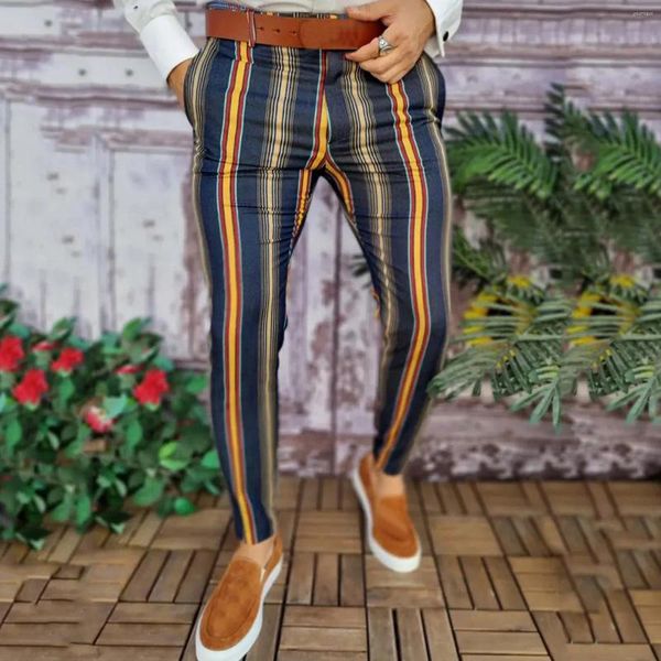 Pantaloni da uomo stampa scozzese matita cerniera elastico in vita pantaloni da uomo uomo casual Y2k abbigliamento palestra lavoro pantaloni stretch skinny street