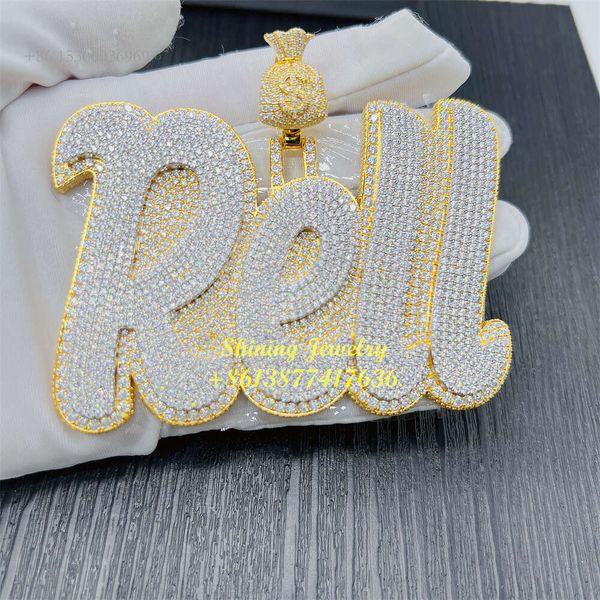 Preço de fábrica ajuste jóias hip hop colar de diamantes diy nome da letra gelado real s sier moissanite pingente personalizado