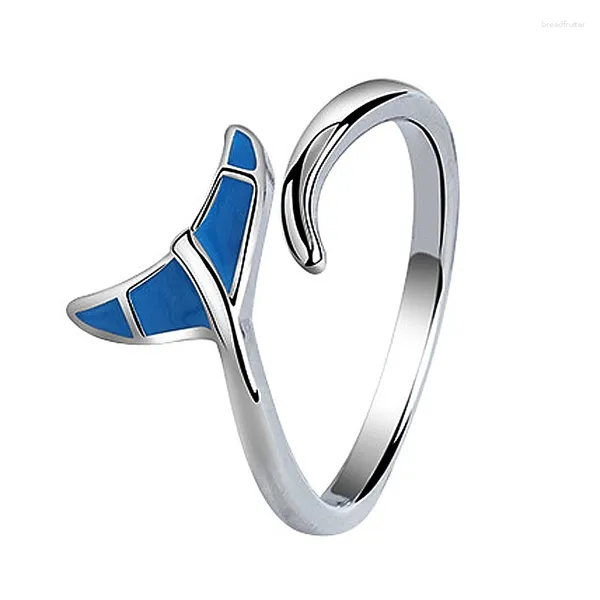 Anelli a grappolo CYJ Europeo S925 Sterling Silver Blue Fish Tail Anello da dito regolabile per le donne Festa di compleanno Gioielli regalo di nozze