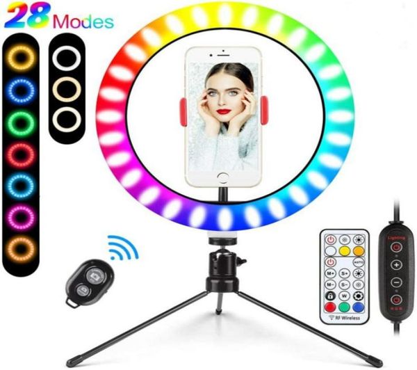 Anello luminoso a LED colorato dimmerabile con treppiede USB Luci selfie Lampada Grande anello RGB con supporto TikTok Youtube Trasmissione live 10 3803264
