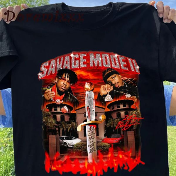 T-shirt Vintage anni '90 Tshirt 21 Savage e Metro Boomin Drop Magliette Savage Mode Ii Stampa T-shirt unisex in cotone Hiphop Tee Shirt Uomo