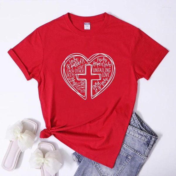 T-shirt da donna Dio è amore T-shirt carina Gesù cristiano San Valentino Camicia Sassy Donna manica corta Fede Bibbia T-shirt in cotone Top Drop