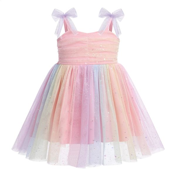 Abito da tutù per bambina infantile senza maniche con motivo smock per bambini vestito estivo estivo con paillettes lucide a pois stella principessa abito in tulle 240307