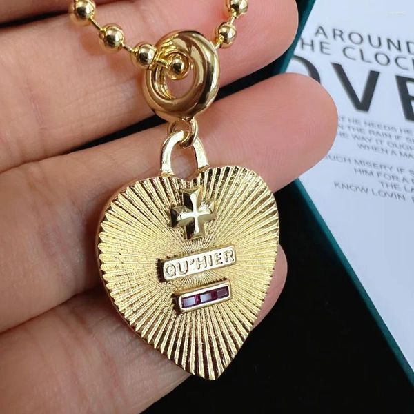 Anhänger Halsketten Zirkonia Edelstein Französisch Liebe Token Charm Halskette für Valentinstag Geschenk religiöse Medaillen Schmuck Frauen
