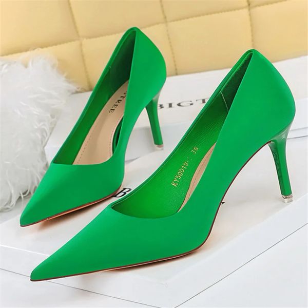 Boots 2023 Kadın 7.5cm 10.5 cm Yüksek Topuklu Scarpins Pompalar Lady Artı Beden Yeşil Mor Fetiş Düğün Gelin Düşük Topuklu İpek Saten Ayakkabı