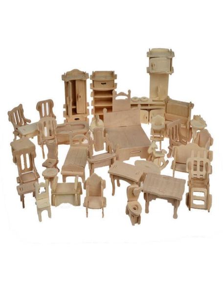 Casa delle bambole in legno Mobili per case delle bambole Puzzle Scala Modelli in miniatura Accessori fai da te Fabbrica intera 34 pezzi1599466