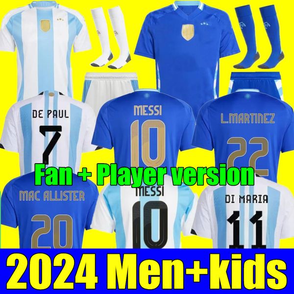 2024 Argentina Futebol Jerseys MESSIS Otamendi J. Alvarez DE PAUL DYBALA MARTINEZ Maradona Fan Player versão Camisas de futebol 24 25 Homens DI Maria MAC ALLISTER Kids Kits