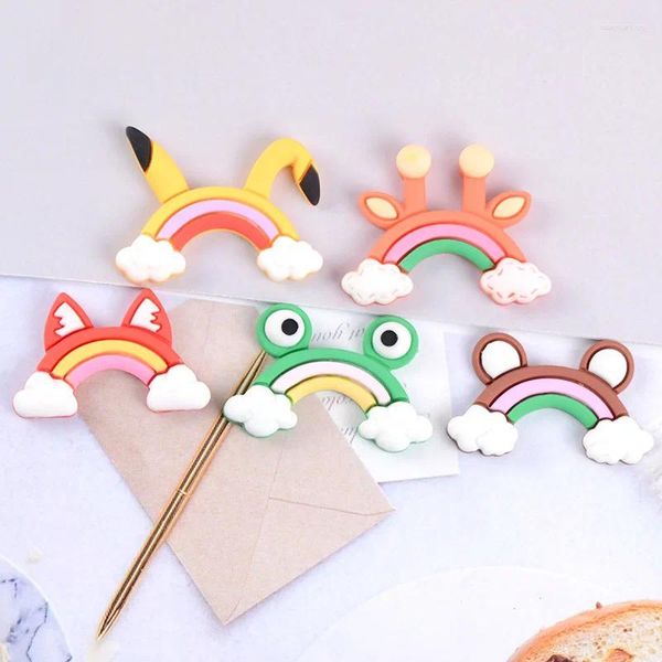 Estatuetas decorativas 10 peças de desenhos animados arco-íris animais orelha plana traseira resina cabochão kawaii scrapbooking artesanato faça você mesmo arcos de cabelo acessórios centrais