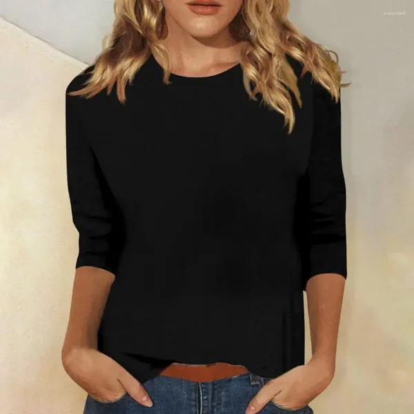 Camicette da donna Casual T-shirt da donna Collezione di t-shirt alla moda O-Collo Manica a 3/4 Pullover Top Tinta unita Slim Fit Tunica per A