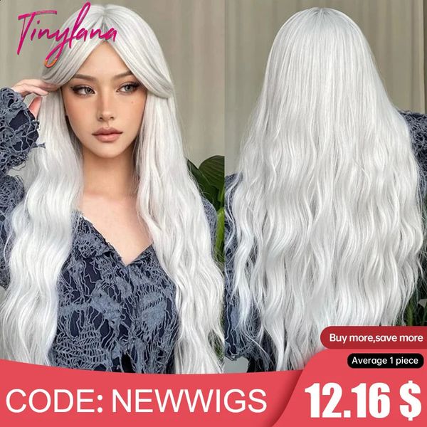 Aschgraue Platin lange lockige synthetische Perücken mit Pony für Frauen Afro Deep Wave Cosplay Lolita Perücke Naturhaar Hitze Reisitant 240305