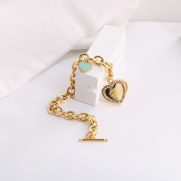 Оригинальный брендовый браслет из титановой стали, золото 18 карат, TFF, классический синий каплевидный масляный принт, полный бриллиантовый браслет с пряжкой Love OT для женщин с логотипом