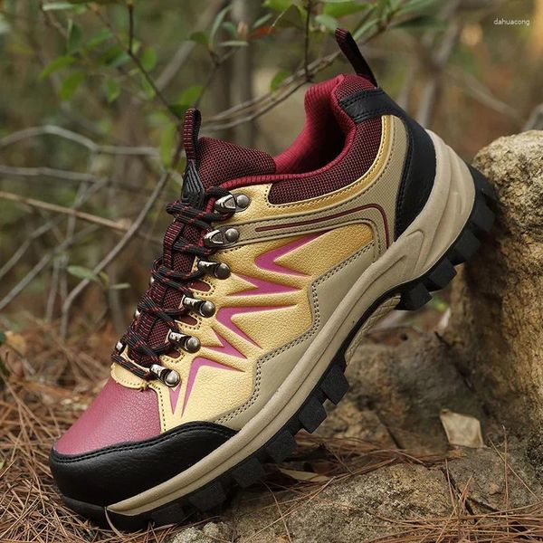 Sapatos de fitness originais masculinos caminhadas vermelho amarelo cross-country escalada casual impermeável ao ar livre resistente ao desgaste da floresta esportes masculinos