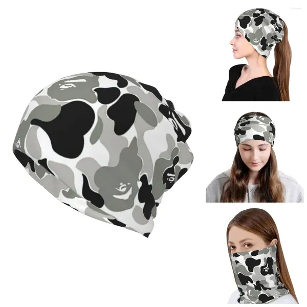 Berets cinza camo camuflagem bandana inverno pescoço mais quente crânios beanies bonés mulheres à prova de vento envoltório rosto cachecol para caminhadas gaiter bandana