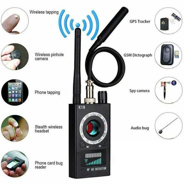 Sistema k18 detector multifuncional anti mini bug áudio spycamera gsm localizador gps lente de sinal localizador rf rastreador detectar câmera sem fio