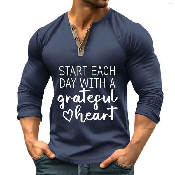 Magliette da uomo eleganti con stampa casual per uomo Hale Camicie da allenamento primaverili con scollo a V e maniche lunghe