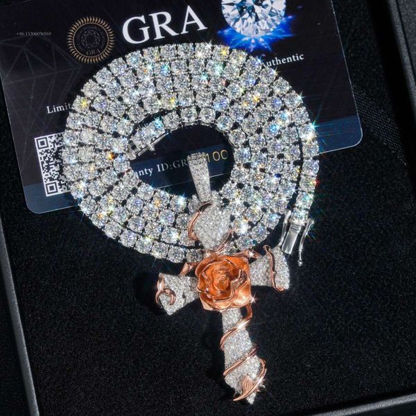 Personalizado Mens Sterling Sier VVS Moissanite Diamante Hip Hop Iced Out Fine Jewelry Cross Pendant