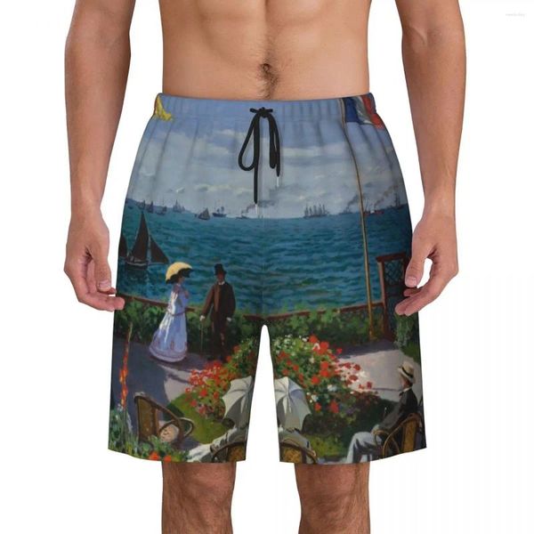 Shorts masculinos vintage jardim em Sainte Adresse impressão homens troncos de natação secagem rápida beachwear praia board Claude Monet Art Boardshorts