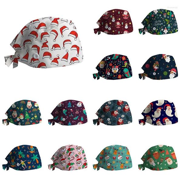 Berretti 1PC Cappello Scrub Gorros Quirurgicos Floreale Bouffant Berretto sanitario con fascia per il sudore Stampa di cartoni animati Cappellini infermieristici