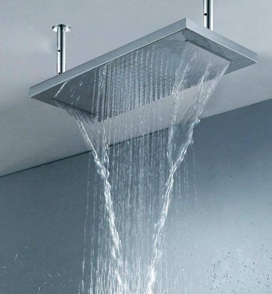 Soffione doccia rettangolare in acciaio inox da 22 pollici montato a soffitto grande soffione doccia a pioggia con rubinetto a cascata per bagno Alta qual8522071