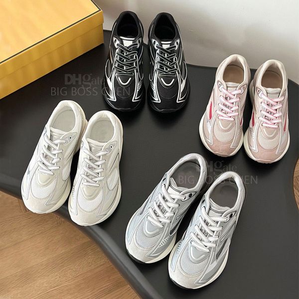 En kaliteli ünlü marka orijinal deri dantel up platform tenis ayakkabı örgü pist spor ayakkabı erkekler için lüks tasarımcılar rahat koşu spor ayakkabıları 35-45