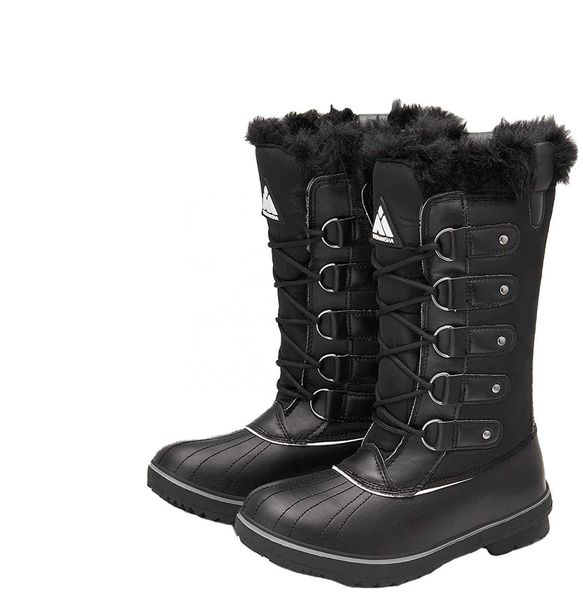 HBP Botas de neve de cano alto sem marca com design de cadarço Botas femininas estilo caminhada com material Oxford