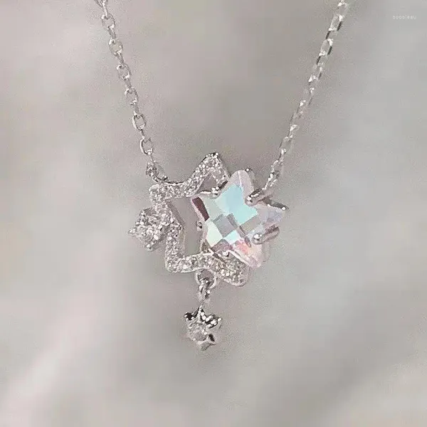 Kolye Kolyeler Tam Rhinestone Çift Yıldızlı Kolye Collarbone Zinciri Tasarım Sensyon Sevgililer Günü Hediye Kız Arkadaşı Partisi Takı Hediyeleri