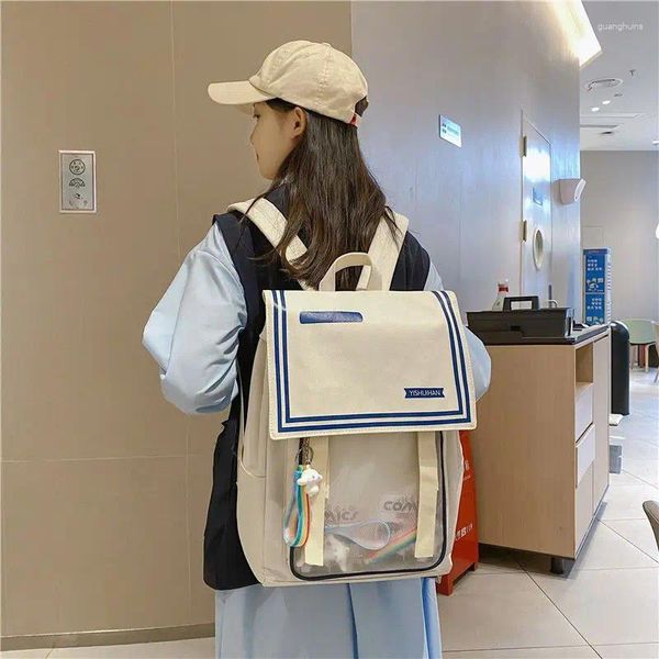 Sacos escolares Ita Mulheres Menina Mochila Casual Livro Viagem Mochila Mochila Bookbag PVC Clear Front Pocket