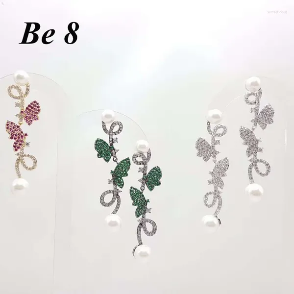 Orecchini pendenti Be8 Marchio Elegent Forma di fiore Cubic Zirconia Orecchino a goccia Gioielli da sposa di alta qualità in oro bianco colore E-308