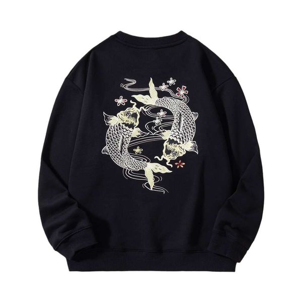 Koi Heavy Industry besticktes Sweatshirt für Herren im chinesischen Stil, reine Baumwolle, locker und trendig, große Größe, trendige Marke, Herrenmantel, Rundhalsausschnitt, Jugend