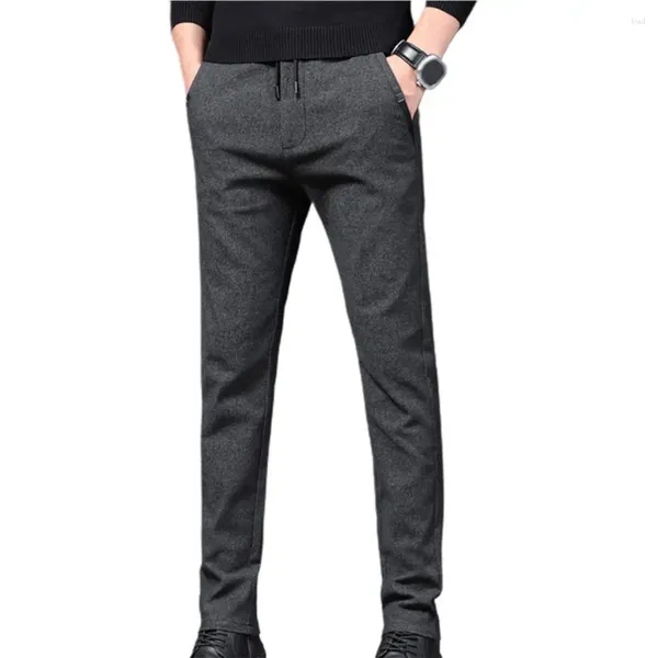 Pantaloni da uomo 2024 autunno inverno abito da uomo spesso business elastico in vita pantaloni classici coreani dritti in lana grigia maschile