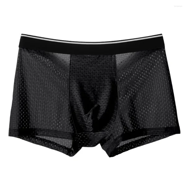 Cuecas masculinas de seda gelo pura malha leve boxer shorts sexy respirável transparente briefs elástico masculino
