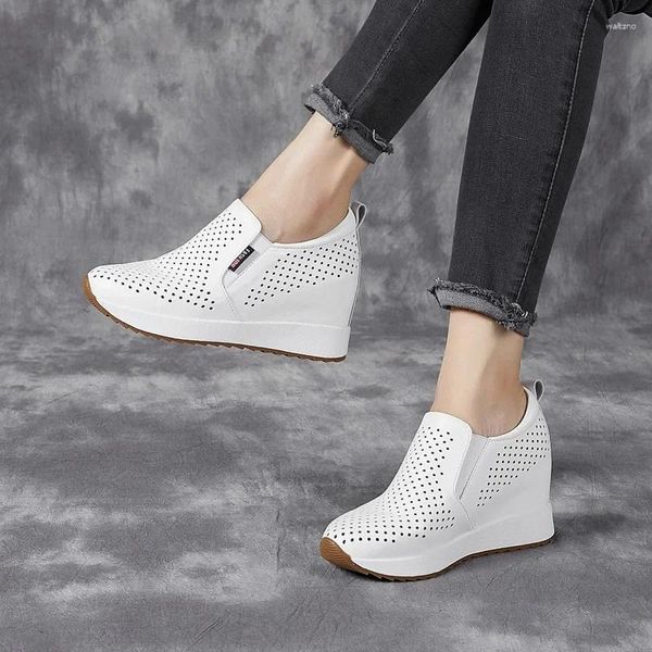 Scarpe eleganti Krasovki 7 cm piattaforma in vera pelle con zeppa stivali invernali moda peluche sneaker robusta cava donna estate primavera autunno