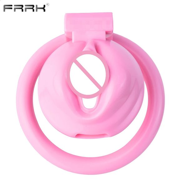 Frrk rosa gaiola de castidade de plástico duro pequeno dispositivo cocklock forma de buceta design masculino pênis bloqueio cockrings brinquedos sexuais para homem 240312