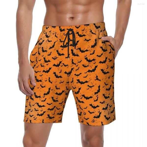 Pantaloncini da uomo Halloween Bat Gym Summer Orange e Black Casual Beach Running Surf Costume da bagno dal design ad asciugatura rapida