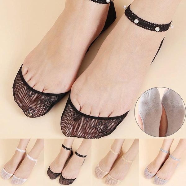 Женские носки, тапочки для 1 пары, женские балерины, однотонные нескользящие кружевные туфли-лодочки