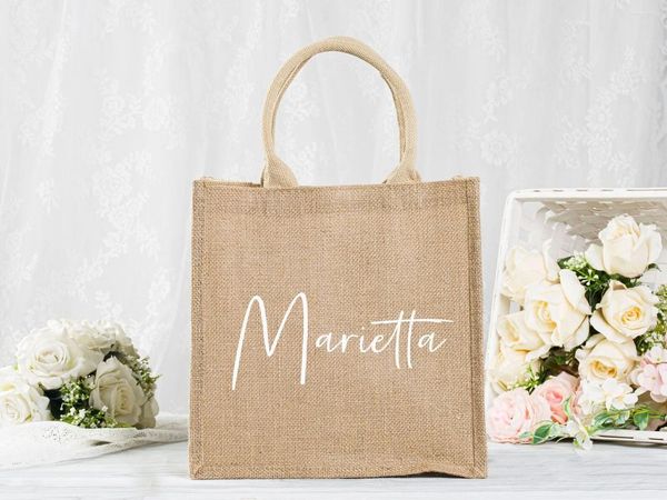 Einkaufstaschen, personalisierte Jute-Strandtasche, Brautjungfern-Bachelorette-Geschenk mit Namen, individuelle Jute/Sackleinen-Party