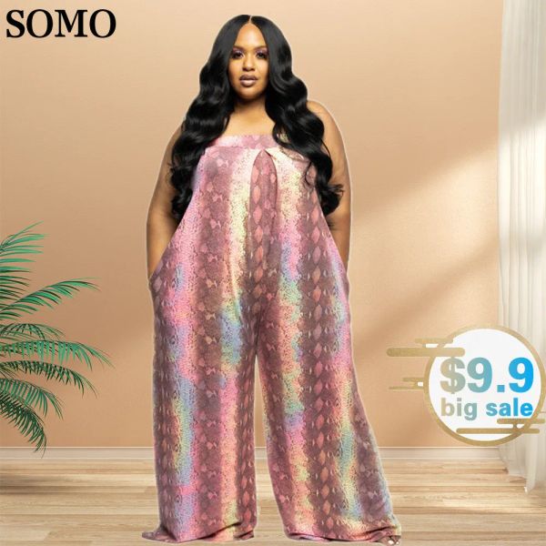 Внизу Somo Fashion Print Pockets Компьют -костюмы Женщины элегантность для вечеринки плюс размер сексуальный без бретелек без бретека