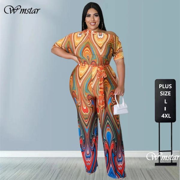 Bottoms Wmstar Plus Plus Size Женская одежда Лето напечатано с плечами с поясами, которые дамы.