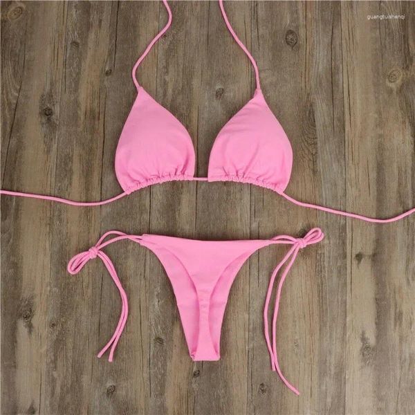 Damenbadebekleidung Sommer Sexy Einfarbig Bikini Sets Frauen Krawatte Seite G-String Tanga Badeanzug Weibliche Verband Badeanzug