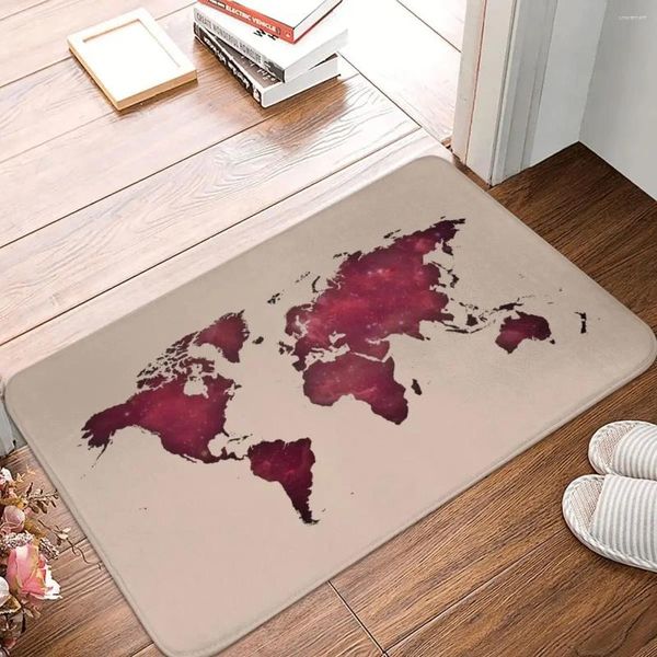 Tappeti Mappa del mondo rossastro Zerbino Camera da letto Stampato in poliestere Cucina Tappeto per la casa Decorazione retrò Tappeto da pavimento Tappetino da bagno