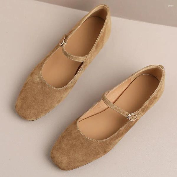 Scarpe casual da donna in pelle scamosciata naturale con punta quadrata slip-on Mary Jane flats per il tempo libero, morbide e comode espadrillas da donna