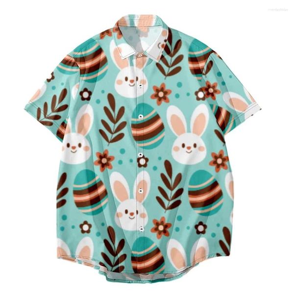Camicie casual da uomo Divertente giorno di Pasqua Stampa 3D per abiti da uomo Camicia da spiaggia hawaiana Kawaii Uovo Regali per bambini Camicette con bottoni