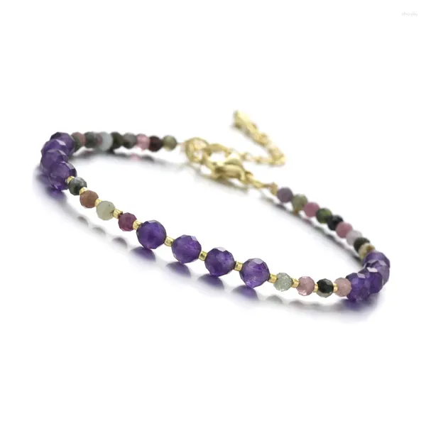 Strang Rundes facettiertes Turmalin Amethyst Labradorit Chrysopras Schwarzer Spinell Morganit Naturstein Perlenarmband