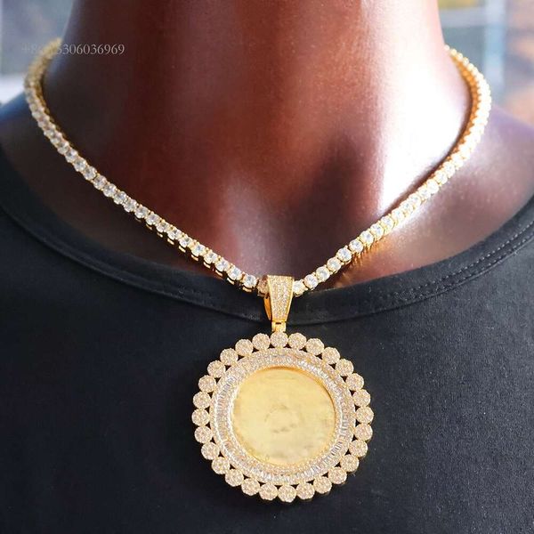 Gioielli hip-hop ghiacciati Ciondolo con foto personalizzato in argento sterling placcato oro VVS Moissanite per collana