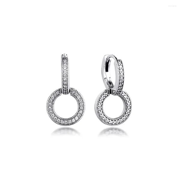 Orecchini a cerchio genuino argento sterling 925 doppio scintillante per le donne gioielli da sposa festa ragazza regalo Brincos all'ingrosso E188