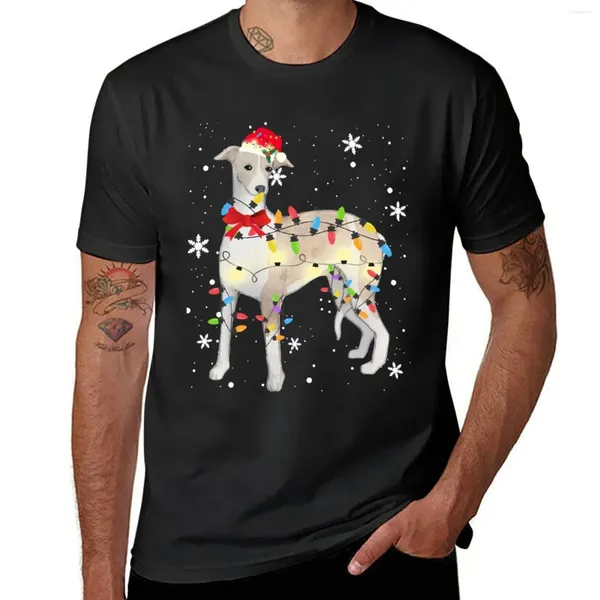Мужские топы на бретелях, Рождественский светильник с собакой Уиппетом, рождественские подарки для мамы и папы, футболка быстросохнущая, большие размеры, мужская футболка с короткими рукавами